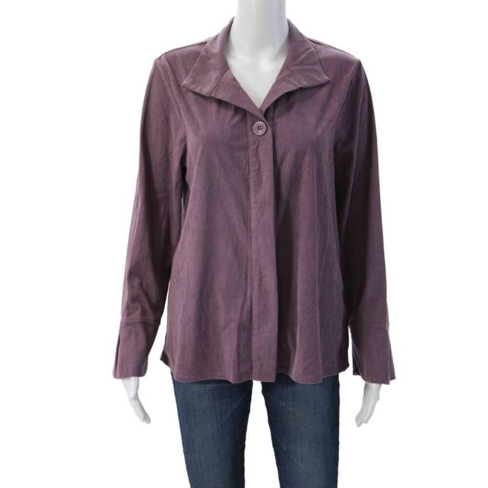 Shana Womens Collared Purple Blazer Button Long Sleeve Classic Size XS